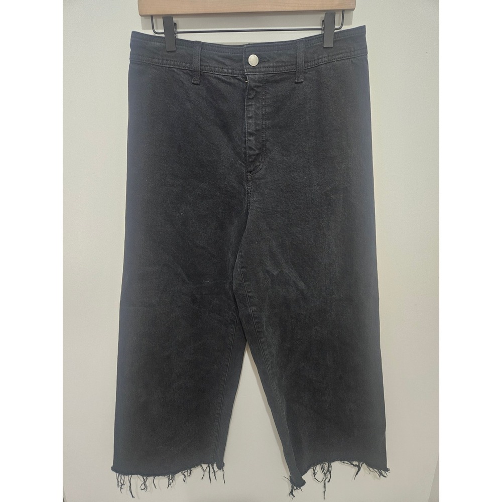 Universal Thread Womens Black Wide Leg Ankle Jeans Raw Hem Size 10 High Rise